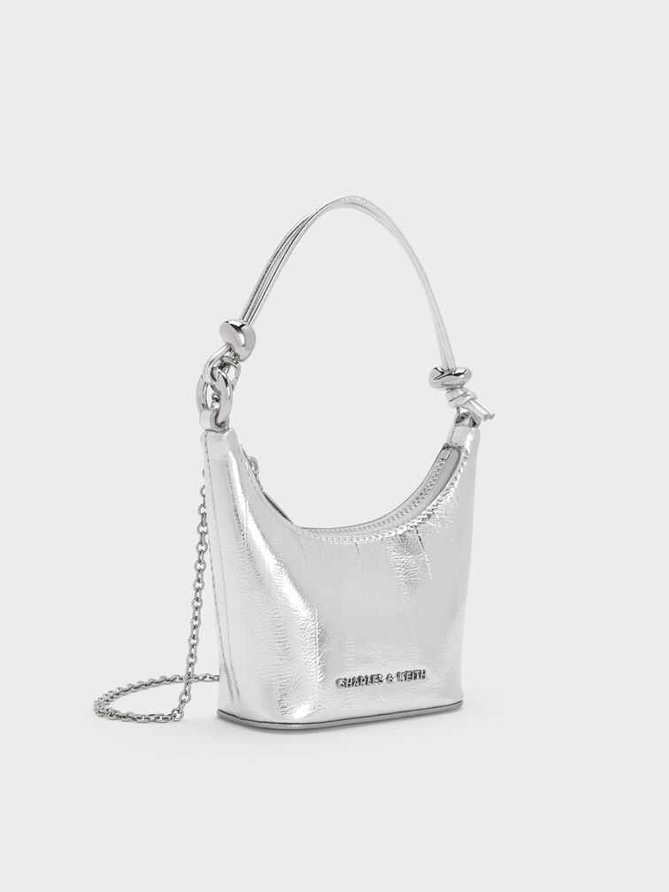 Micro Augustine Metallic Eel-Effect Chain-Handle Bag, Silver, hi-res