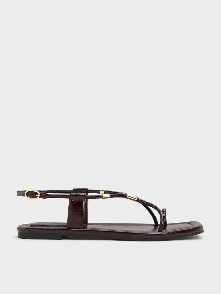 Metallic-Accent Toe-Ring Sandals, Burgundy, hi-res