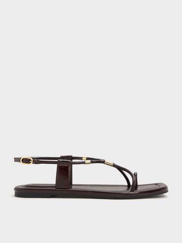 Metallic-Accent Toe-Ring Sandals, Burgundy, hi-res
