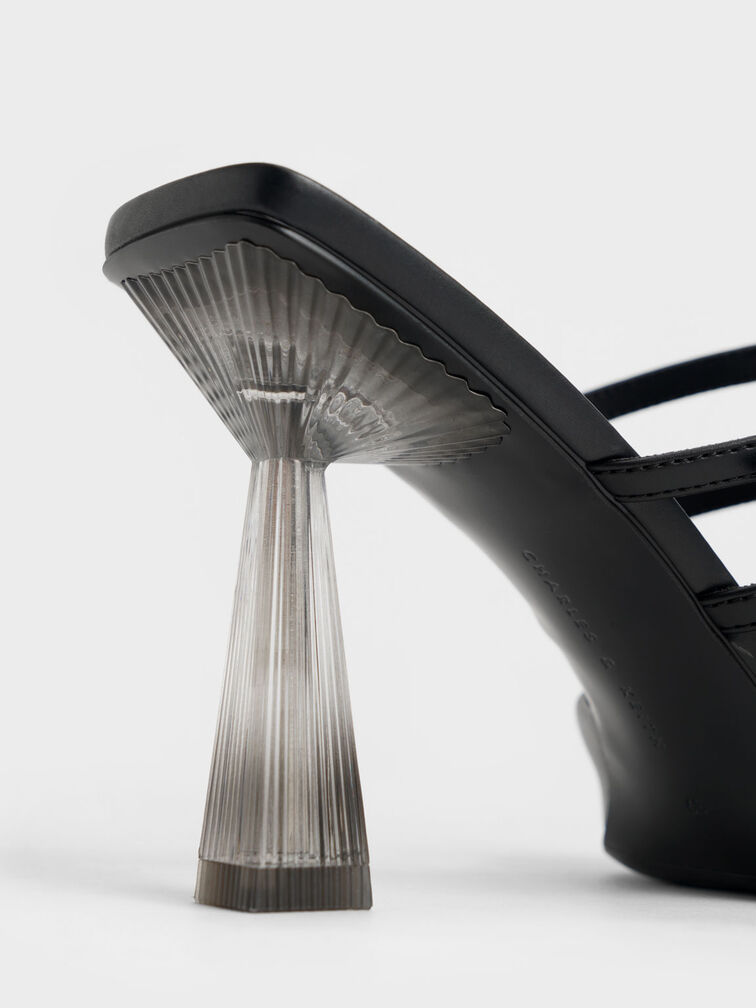 Strappy Slant Heel Mules, Black, hi-res