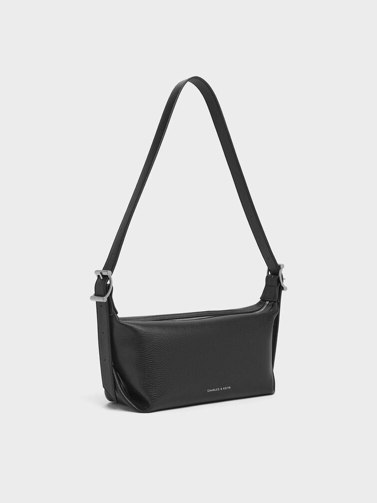 Larsen Buckle-Strap Slouchy Shoulder Bag, Noir, hi-res