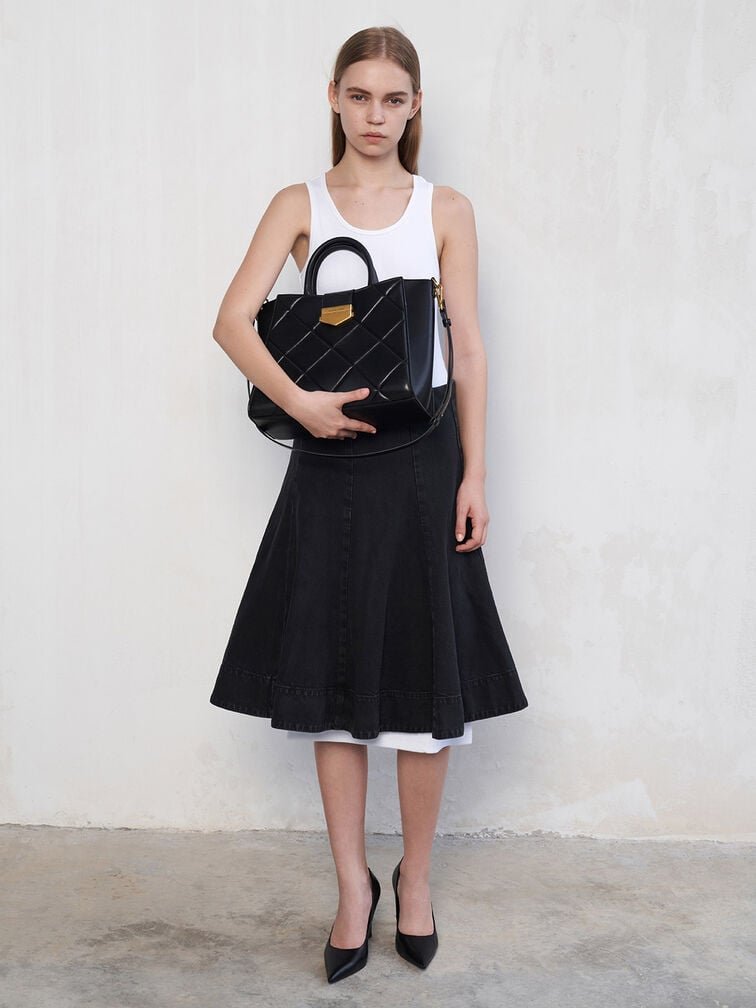 Vertigo Quilted Tote Bag, Black, hi-res