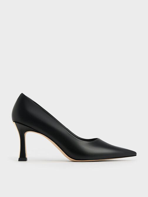 Flared Heel Pointed-Toe Pumps, Black, hi-res