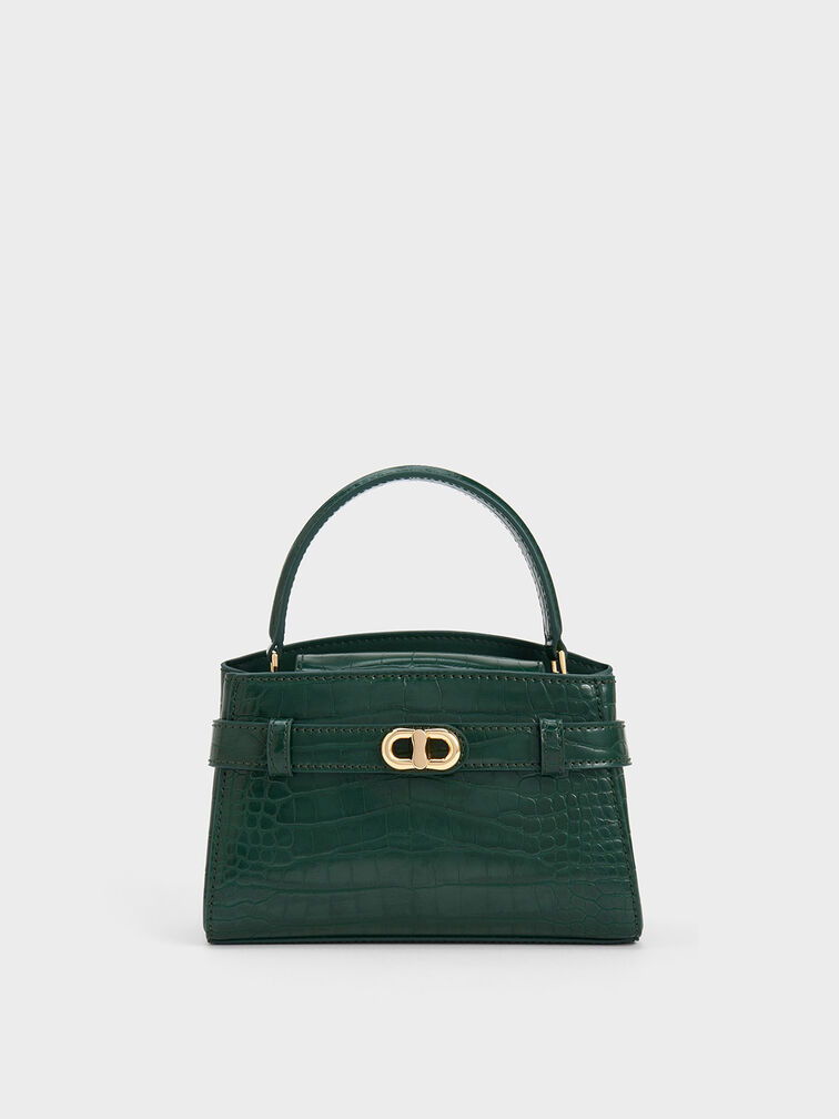 Aubrielle Croc-Effect Top Handle Bag, Dark Green, hi-res