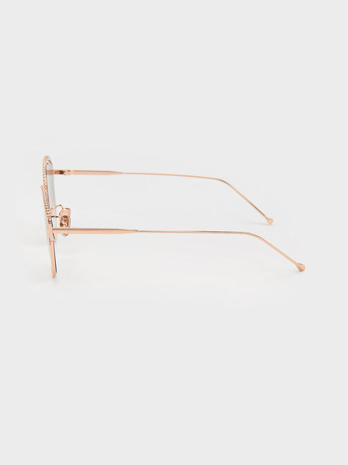 Braided Wire-Frame Cateye Sunglasses, Rose Gold, hi-res