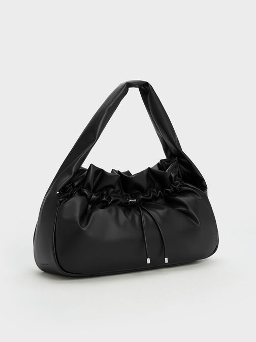 Maisy Ruched Hobo Bag, Black, hi-res
