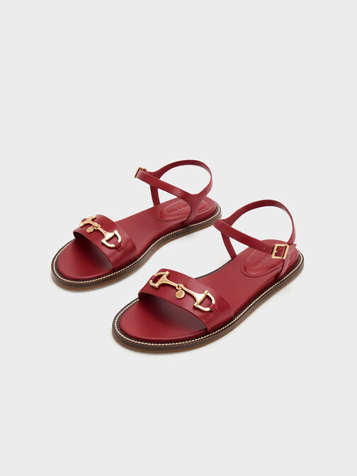 Horsebit Back Strap Sandals, Red, hi-res
