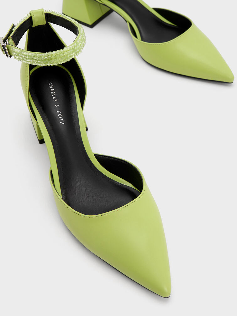 Beaded Ankle-Strap D'Orsay Pumps, Lime, hi-res