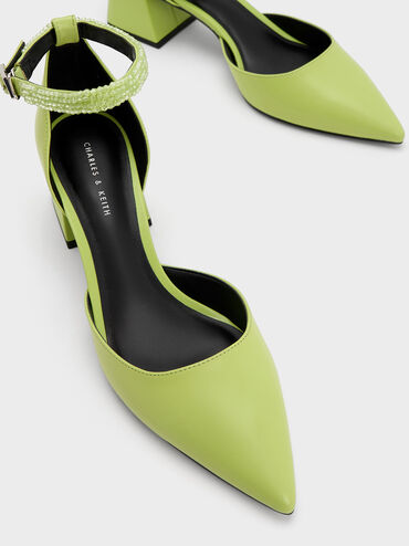 Beaded Ankle-Strap D'Orsay Pumps, Lime, hi-res
