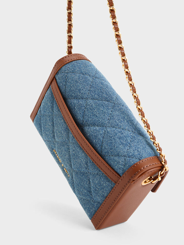 Tallulah Denim Metallic Push-Lock Clutch, Denim Blue, hi-res