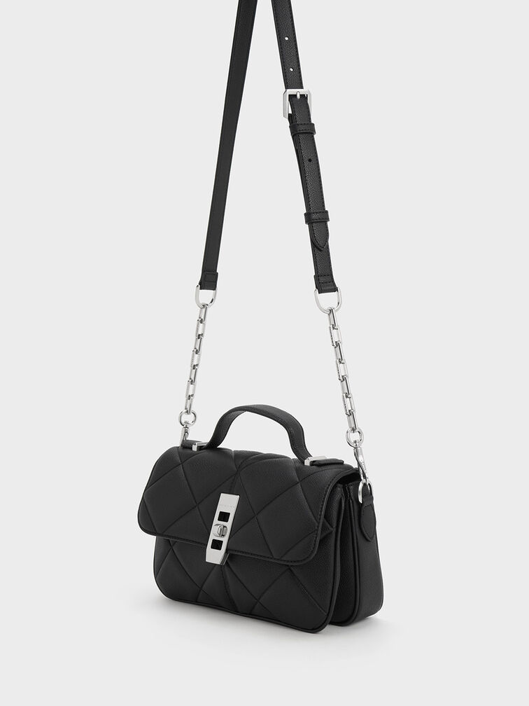 Anwen Quilted Top Handle Bag, Noir, hi-res