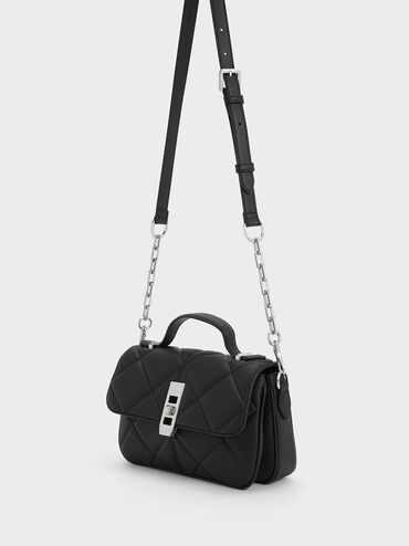 Anwen Quilted Top Handle Bag, Noir, hi-res