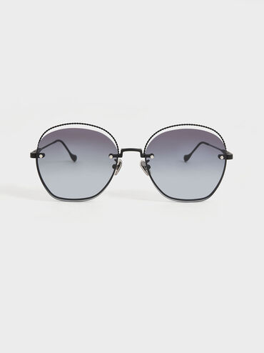 Multi-Tinted Cut-Out Butterfly Sunglasses, Matte Black, hi-res