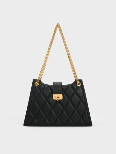 Cressida Quilted Trapeze Chain Bag, Black, hi-res