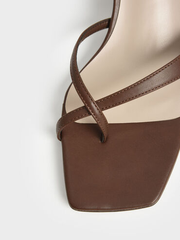 Block Heel Toe Loop Sandals, Brown, hi-res