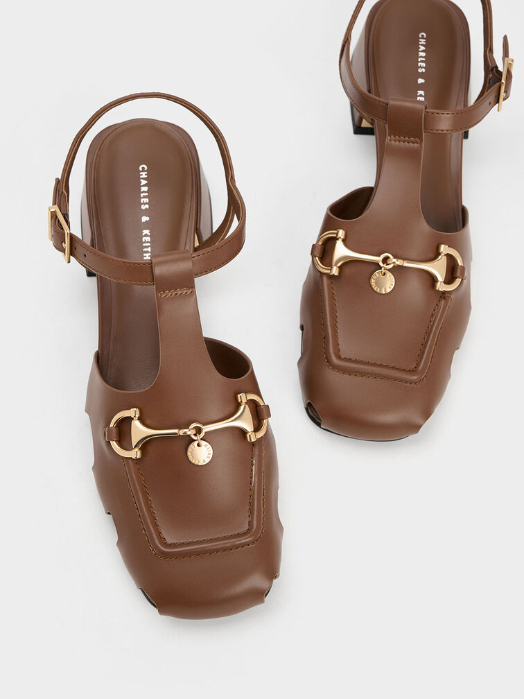 Cut-Out T-Bar Pumps, Brown, hi-res
