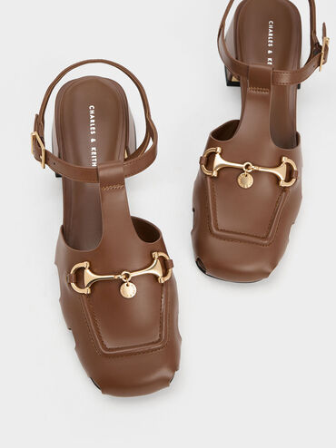 Cut-Out T-Bar Pumps, Brown, hi-res