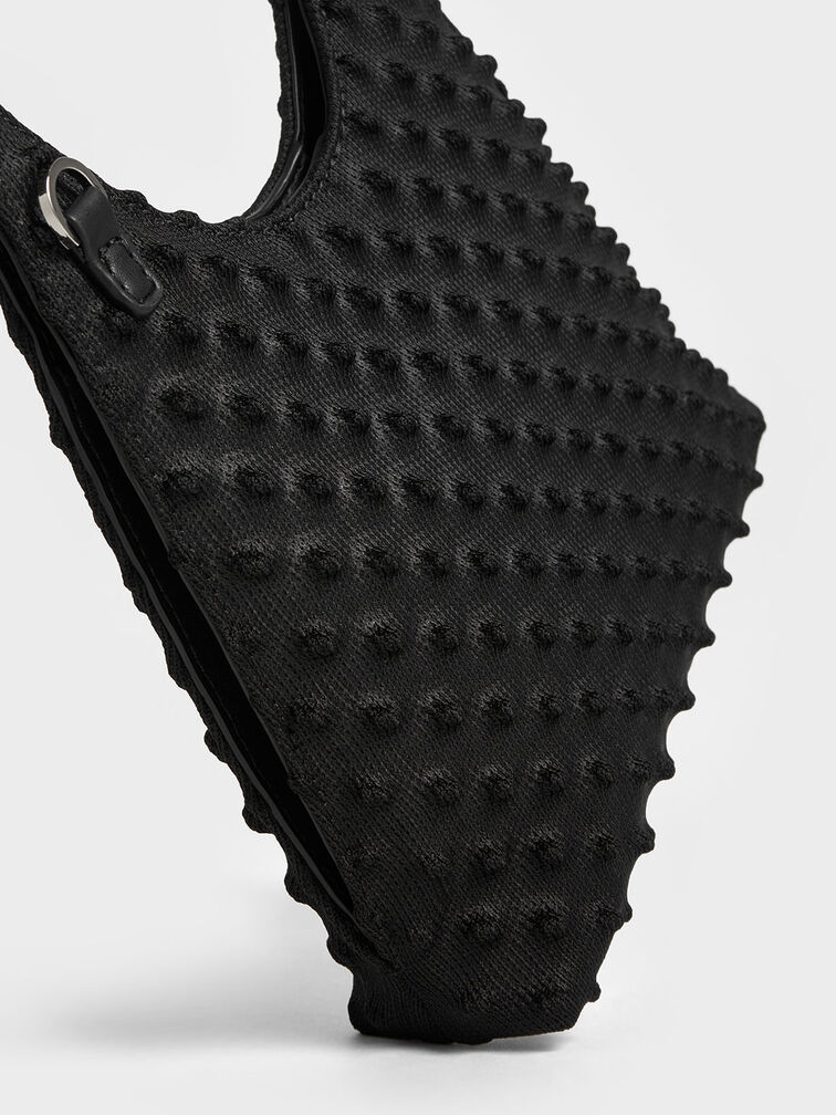 Spike Textured Metallic-Handle Bag, Noir, hi-res