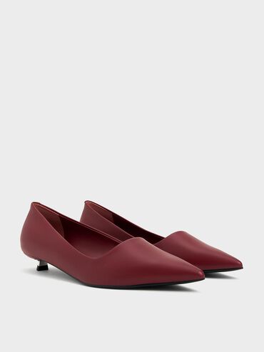 Pointed-Toe Kitten-Heel Pumps, Burgundy, hi-res
