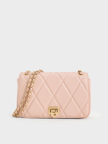 Arwen Diamond-Quilt Shoulder Bag, Light Pink, hi-res