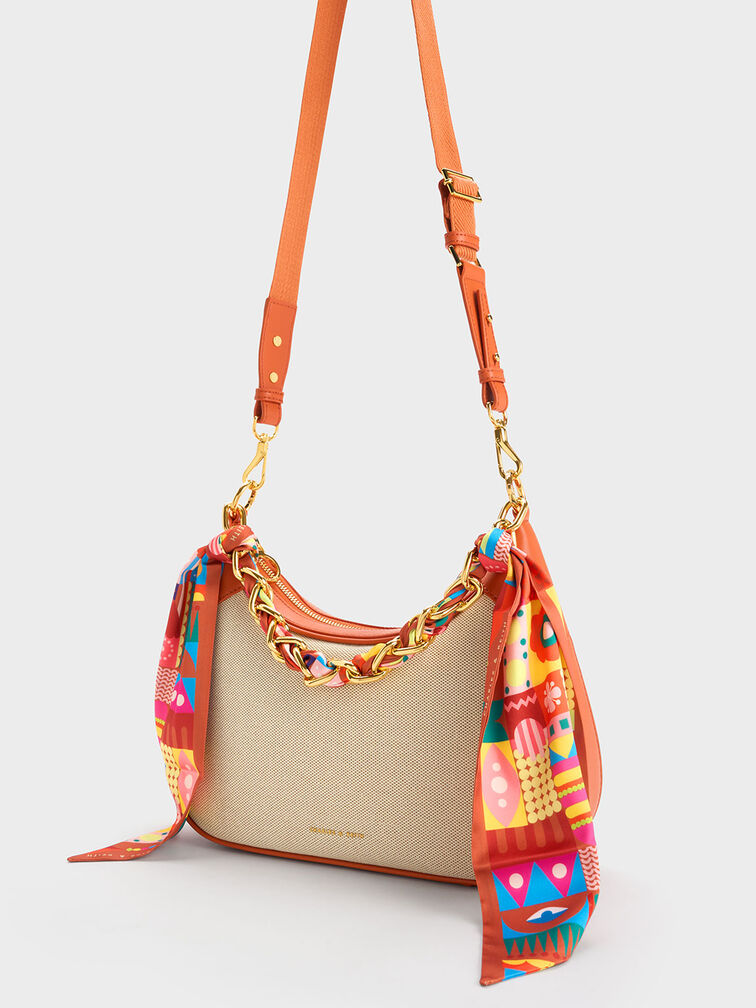 Alcott Scarf Handle Canvas Bag, Orange, hi-res