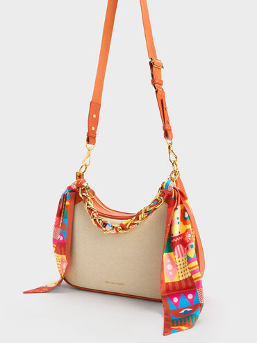 Alcott Scarf Handle Canvas Bag, Orange, hi-res