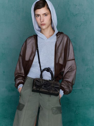 Kadee Ruched Bow-Charm Bowling Bag, Burnished Brown, hi-res