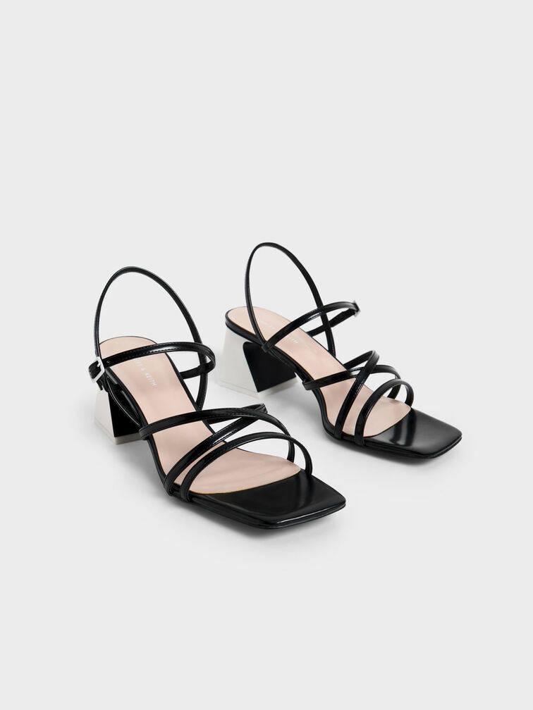 Two-Tone Trapeze Heel Sandals, Black, hi-res