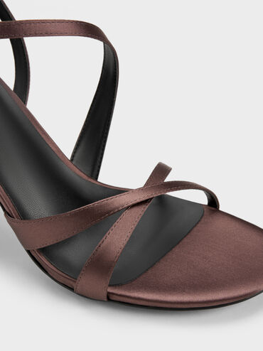 Satin Asymmetric Strappy Heeled Sandals, Mauve, hi-res