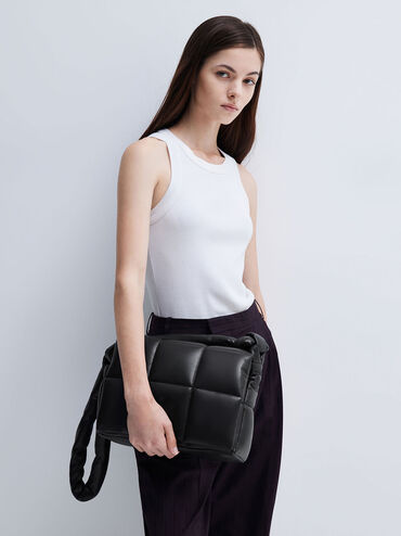 Errya Quilted Puffy Crossbody Bag, Jet Black, hi-res