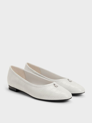 Griselda Croc-Effect Ballet Flats, Animal Print White, hi-res