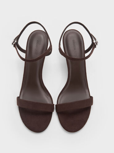 Faux Suede Slant-Heel Ankle-Strap Sandals, Dark Brown Textured, hi-res