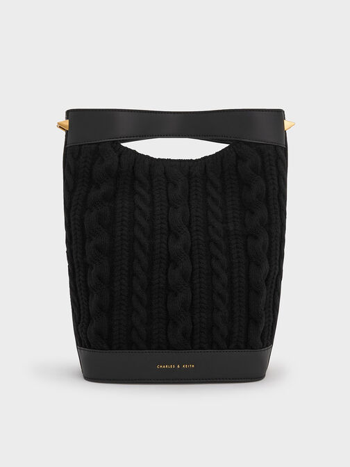 Apolline Textured Knit Bucket Bag, Black, hi-res
