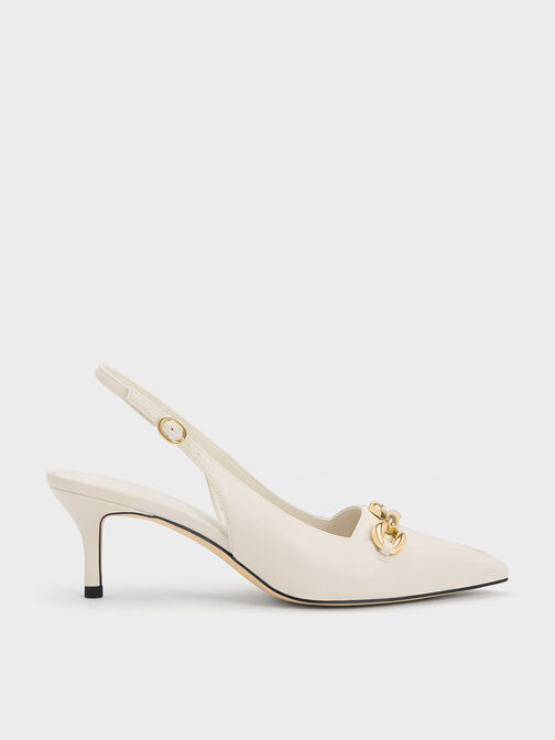 Avani Chunky Chain-Embellished Slingback Pumps, Chalk, hi-res