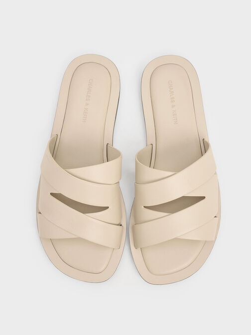 Strappy Crossover Slide Sandals, Beige, hi-res