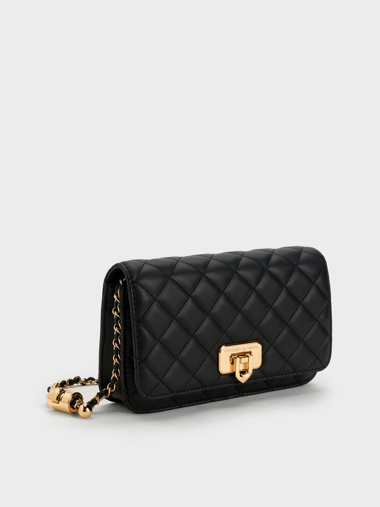 Cressida Quilted Push-Lock Clutch, Black, hi-res