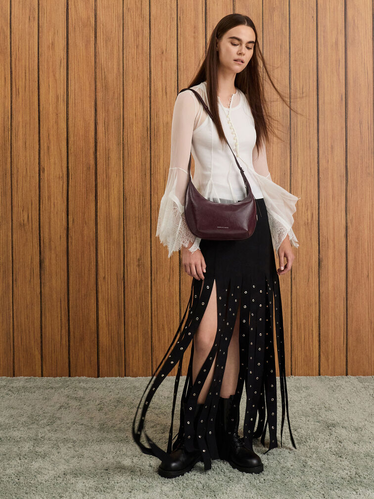 Bryna Curved Hobo Bag, Wineberry Red, hi-res