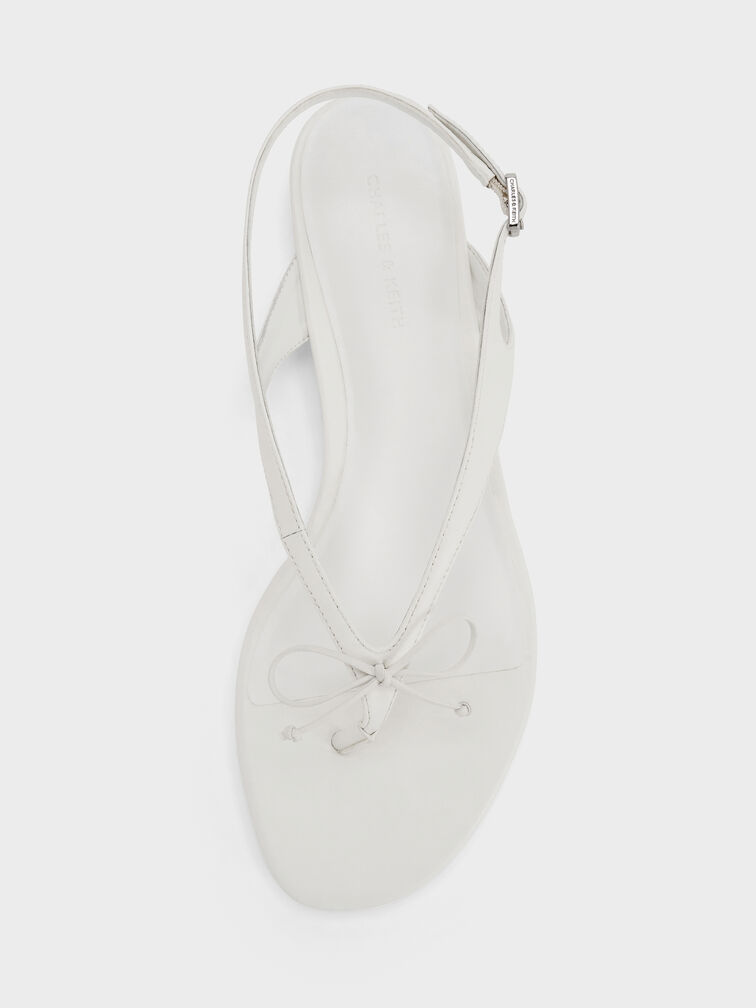 Bow Slingback Thong Sandals, White, hi-res