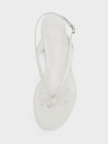 Bow Slingback Thong Sandals, White, hi-res