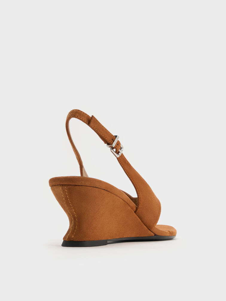 Faux Suede Slingback Thong Wedges, Cognac, hi-res
