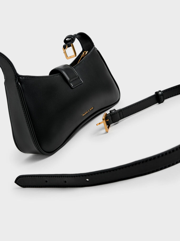 Gabine Curved Shoulder Bag, Black, hi-res