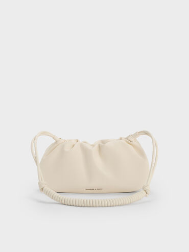 Lorelai Ruched Knotted-Strap Shoulder Bag, Cream, hi-res