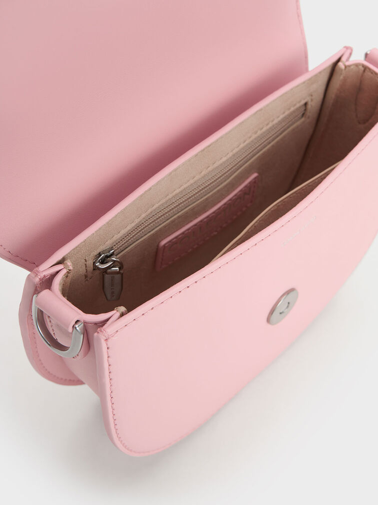 Mini Gabine Leather Saddle Bag, Pink, hi-res
