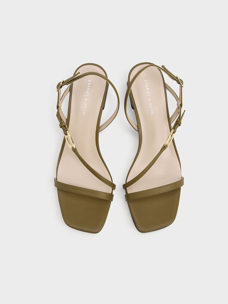 Metallic Accent Strappy Block Heel Sandals, Olive, hi-res