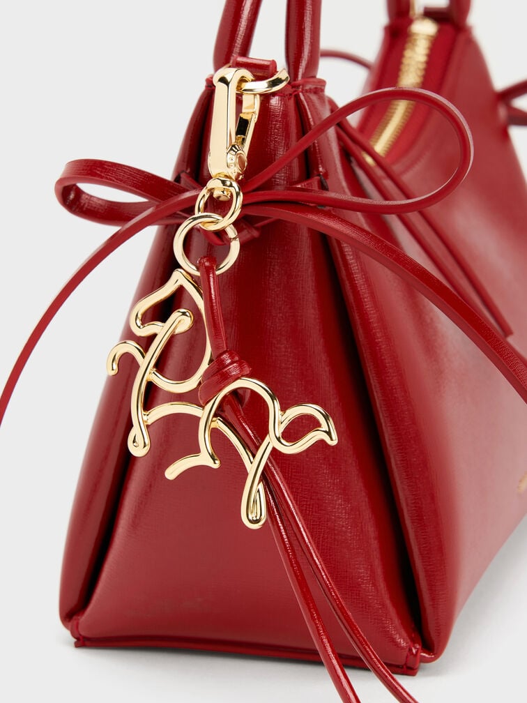 Hazel Bow Horse-Motif Top Handle Bag, Tomato Red, hi-res
