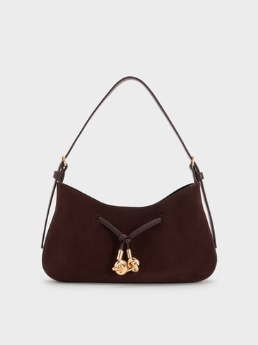 Mila Recycled Suede Shoulder Bag, Espresso Brown, hi-res