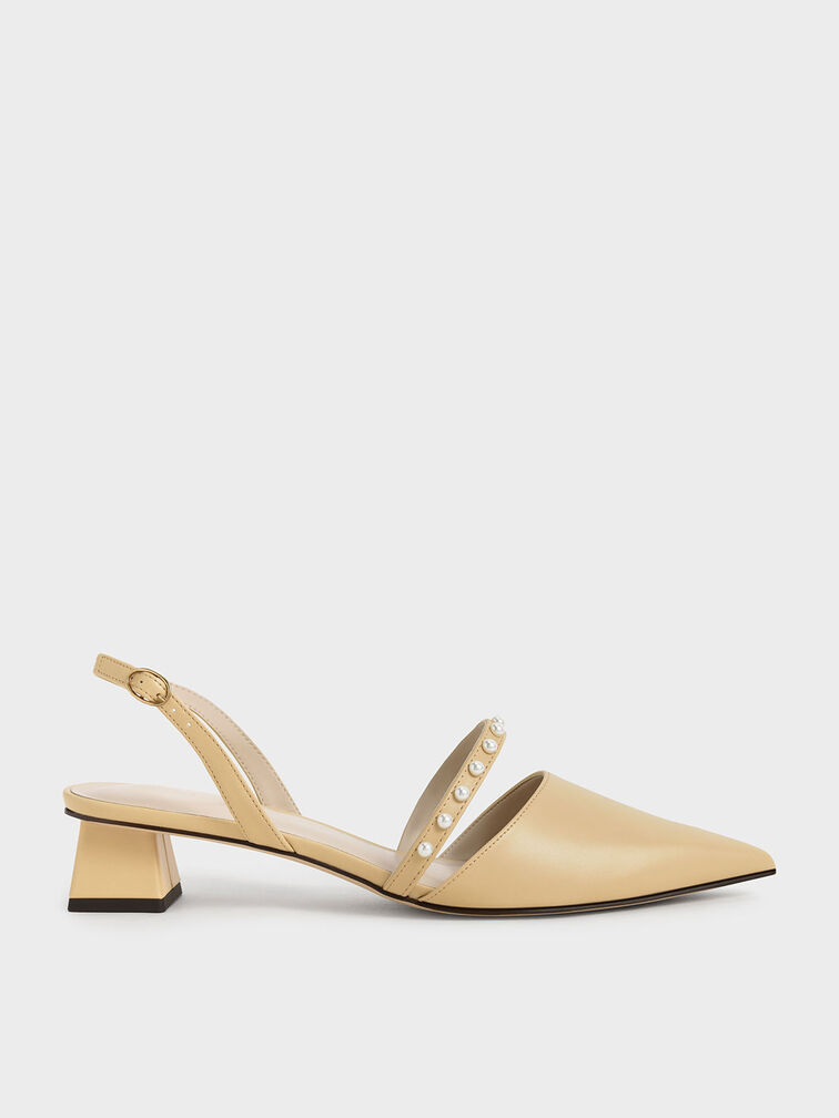 Beaded Slingback Pumps, Yellow, hi-res