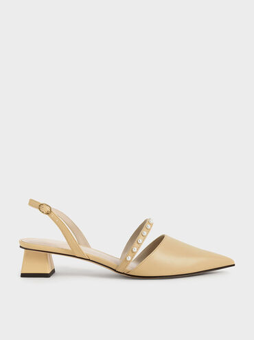 Beaded Slingback Pumps, Yellow, hi-res
