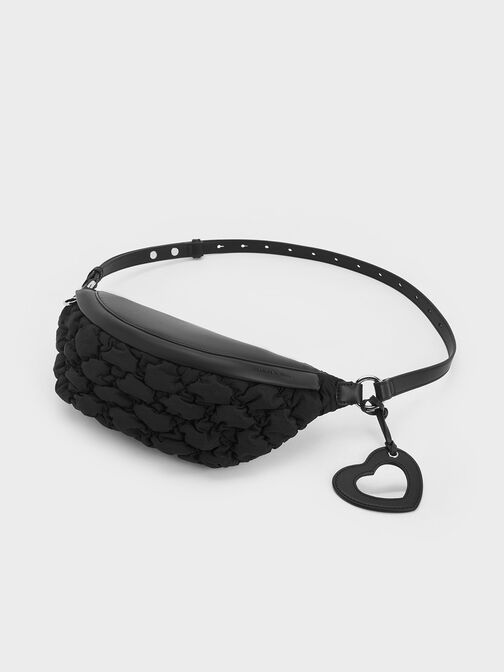 Ruched Nylon Bum Bag, Black, hi-res