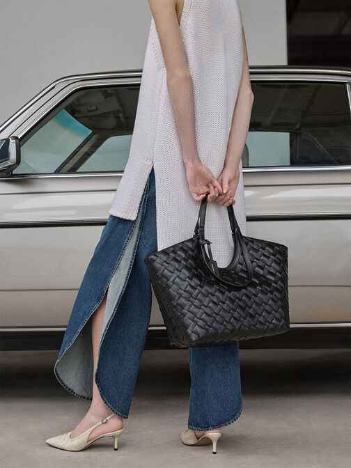 Ivette Woven Tote Bag, Noir, hi-res